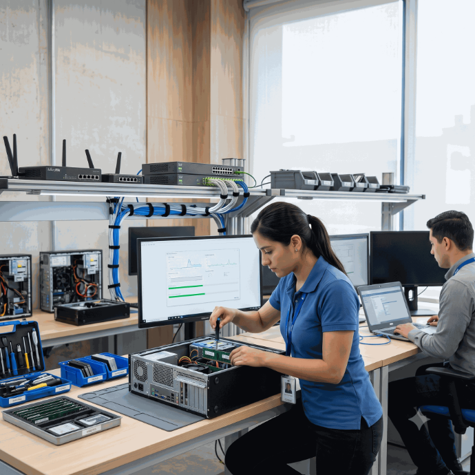 Técnica de Alitic ensamblando y realizando mantenimiento físico a CPU de computador en laboratorio