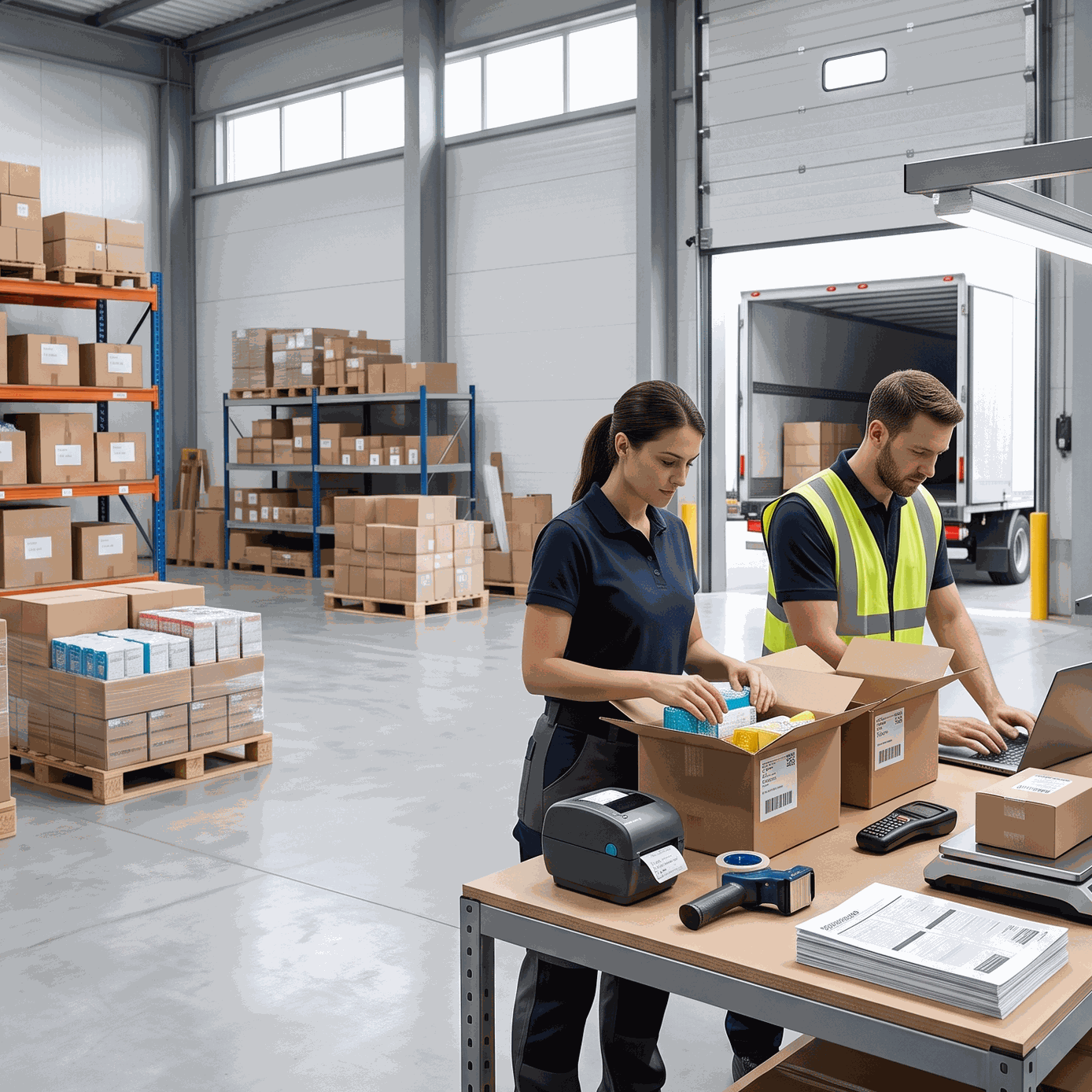 Técnicos de Alitic gestionando el almacenamiento y control de mercancías en un centro de distribución